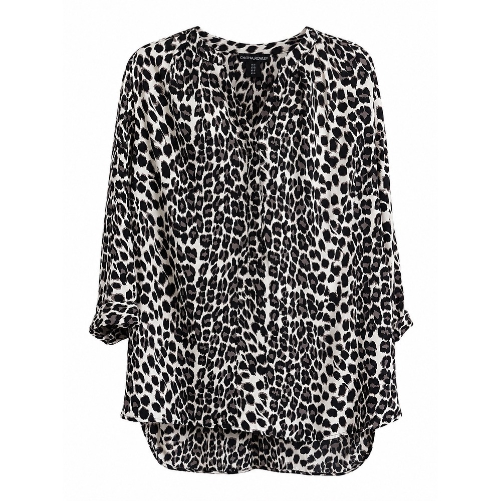 Cynthia Rowley Leopard Print Tunic Top 1X Animal Print Blouse Quiet Luxury Work